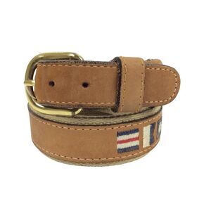 Zep Pro Mens Belt Size 34 Embroidered Nautical Flags Leather Webbed Sailing